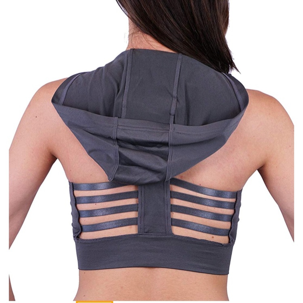 Neon Yelow hoodie sports bra Crop Top Caged Back - Picture 3 of 9